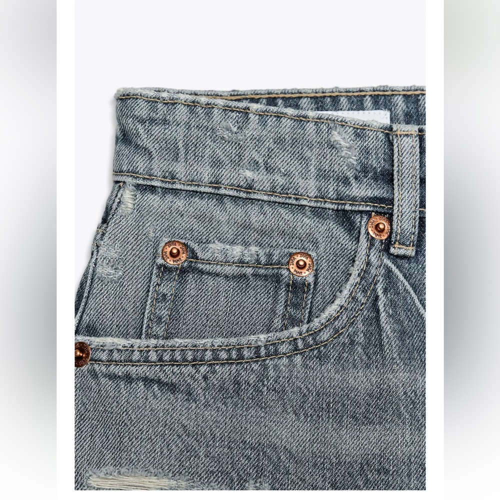 ZARA TRF RIPPED HIGH RISE DENIM SHORTS - Picture 9 of 10